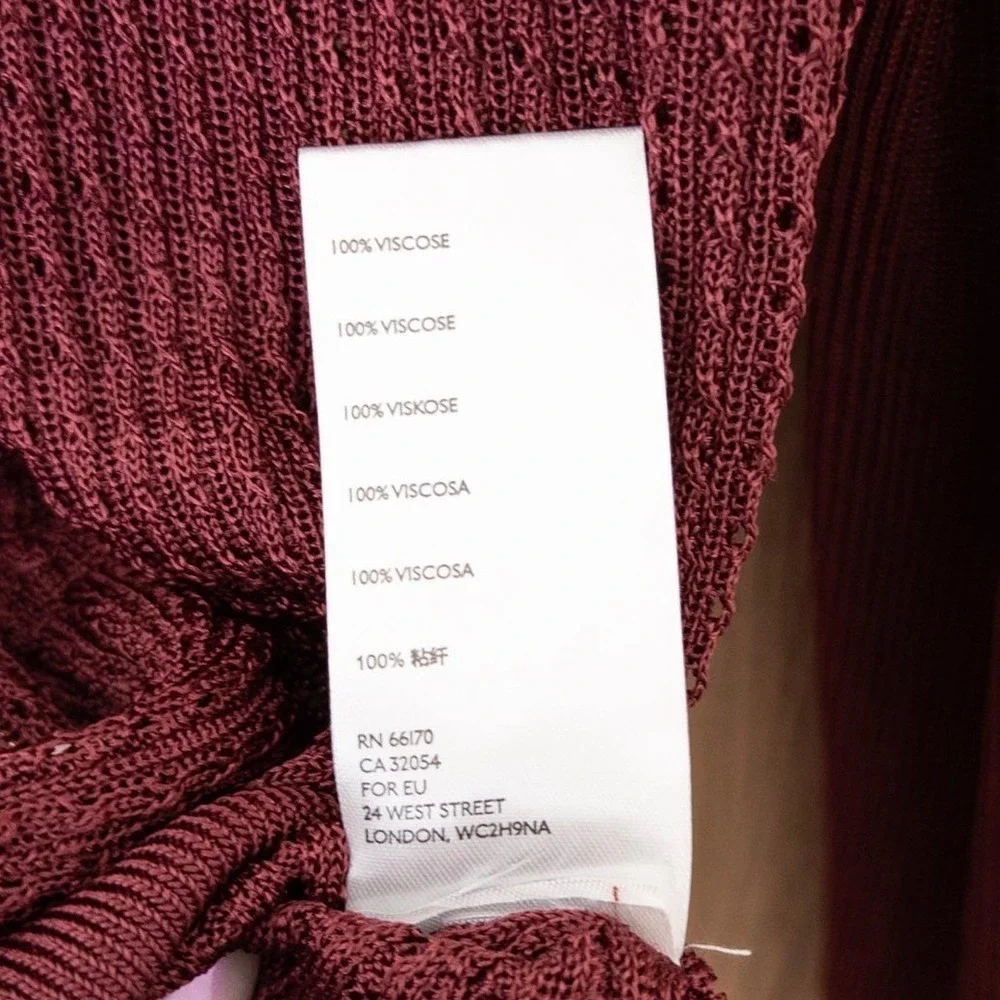 Free People H2O Crew Pullover Sheer Long Sleeve Top XL Burgundy Open Knit Layer